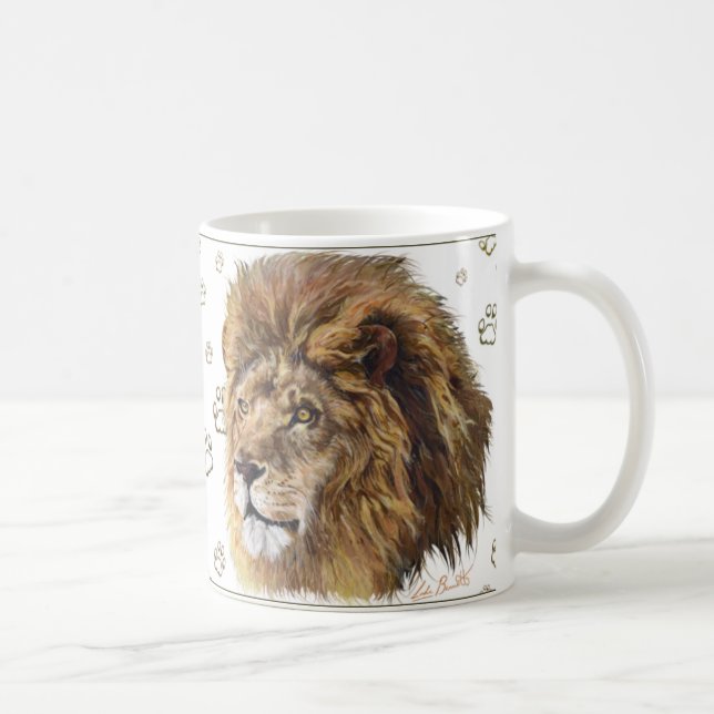 King Lion Paw Print Mug, White Coffee Mug (Right)