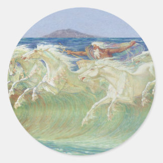 KING NEPTUNE'S HORSES RIDE THE WAVES CLASSIC ROUND STICKER