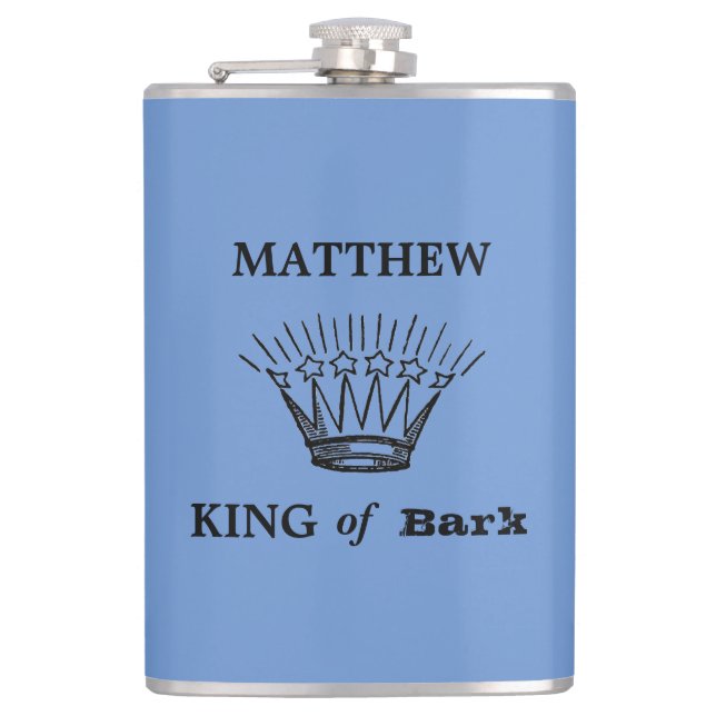 King of Bark Funny Blue Hip Flask (Front)