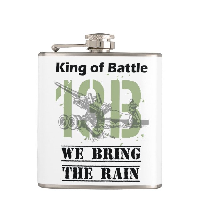 King of Battle - 13B We Bring the Rain Hip Flask (Front)