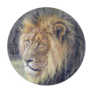 King of Beasts 12" round glass cutting board. Board