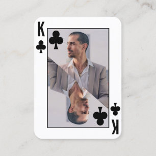King of Clubs Photo Black White Poker Player Business Card