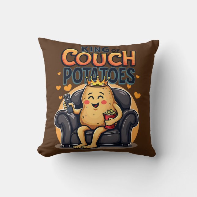 King of Couch Potatoes - Funny Lazy Potato Throw Pillow (Front)