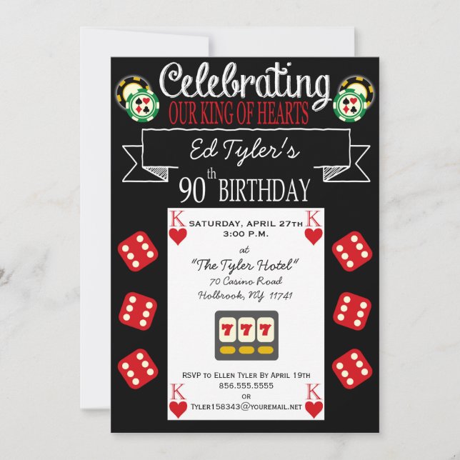 King of Hearts 90th Birthday Party Invitation (Front)