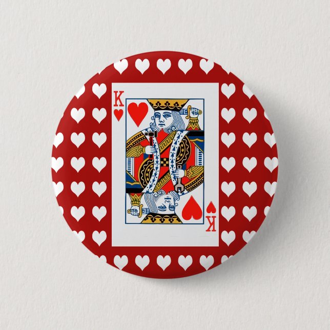 King of hearts playing card with hearts 2 inch round button (Front)