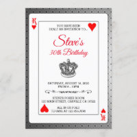 King of Hearts Poker Playing Cards Birthday Invite