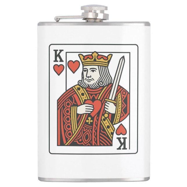 King of Hearts — Regal Red & Gold Hip Flask (Front)