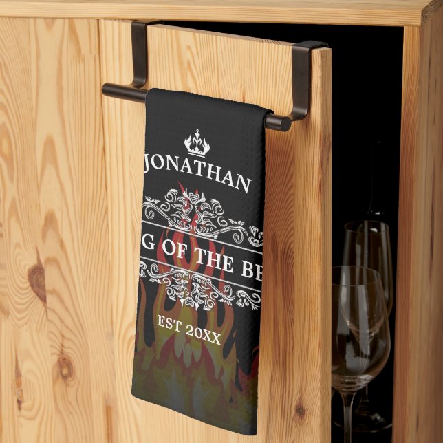King of The BBQ Black Kitchen Towel (Thirds Fold)