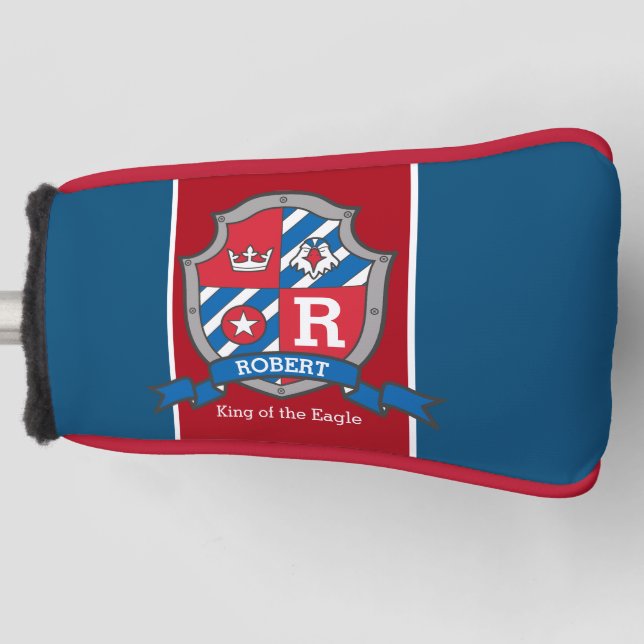 King of the Eagle crest custom name red blue Golf Head Cover (Front)