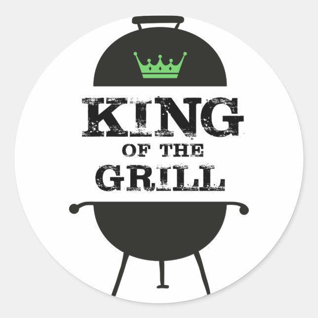 King Of The Grill, Black Green Crown Classic Round Sticker (Front)
