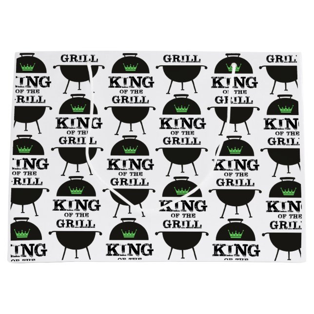 King Of The Grill, Black Green Crown Large Gift Bag (Front)