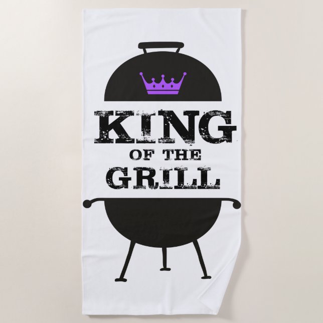 King Of The Grill, Black Purple Crown Beach Towel (Front)