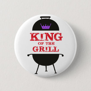 King Of The Grill, Black Purple Crown Red 2 Inch Round Button