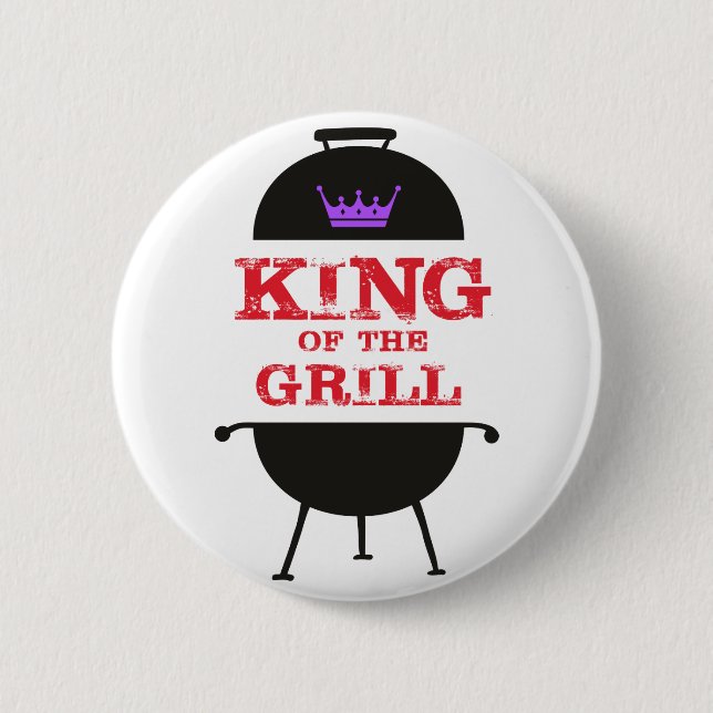 King Of The Grill, Black Purple Crown Red 2 Inch Round Button (Front)