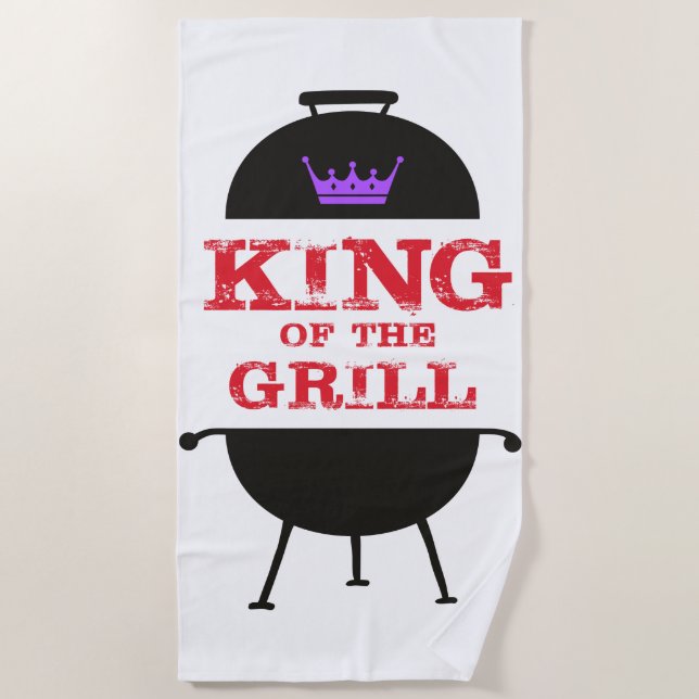 King Of The Grill, Black Purple Crown Red Beach Towel (Front)