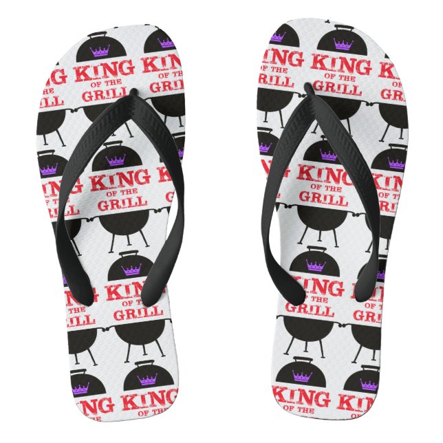King Of The Grill, Black Purple Crown Red Flip Flops (Footbed)