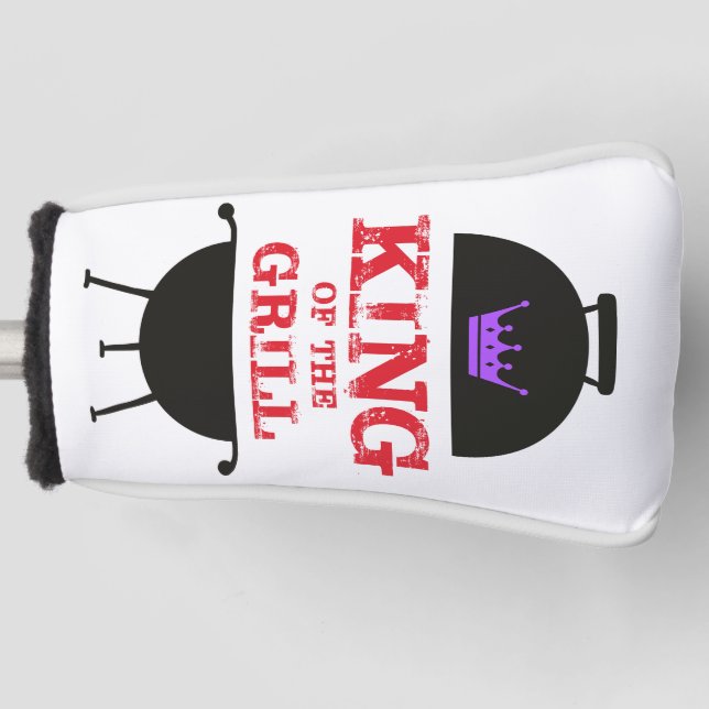 King Of The Grill, Black Purple Crown Red Golf Head Cover (Front)