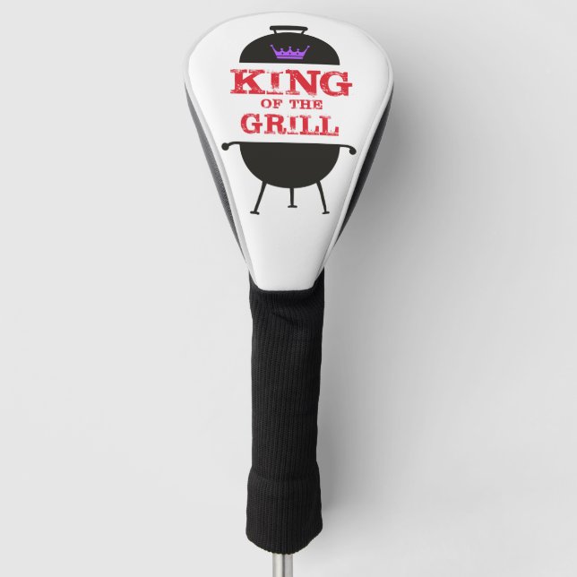 King Of The Grill, Black Purple Crown Red Golf Head Cover (Front)