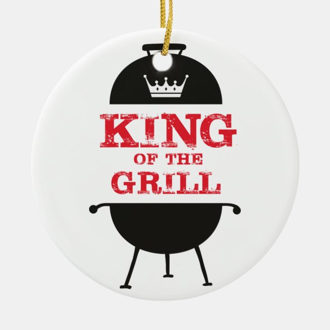King Of The Grill, Black White Crown Red Ceramic Ornament (Front)