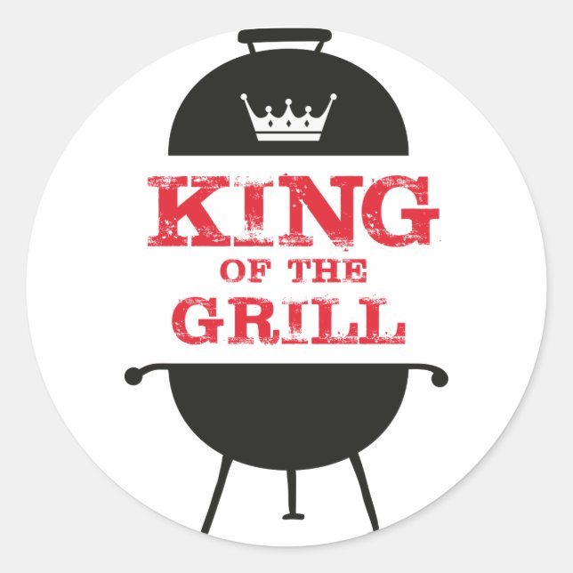 King Of The Grill, Black White Crown Red Classic Round Sticker (Front)