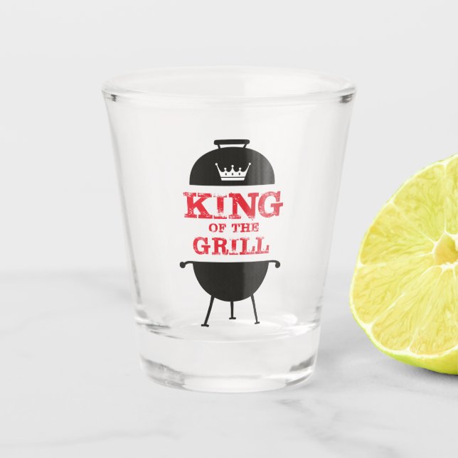 King Of The Grill, Black White Crown Red Shot Glass (Front)