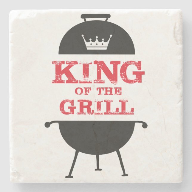 King Of The Grill, Black White Crown Red Stone Coaster (Front)