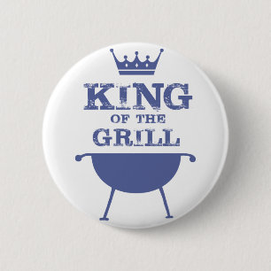 King Of The Grill, Blue 2 Inch Round Button