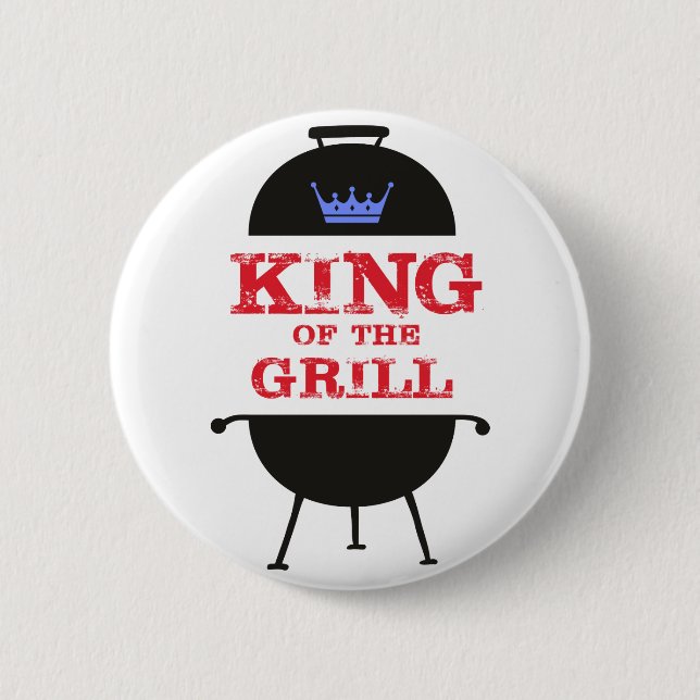 King Of The Grill, Blue Crown Red 2 Inch Round Button (Front)