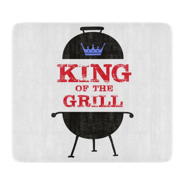 King Of The Grill, Blue Crown Red Cutting Board (Front)