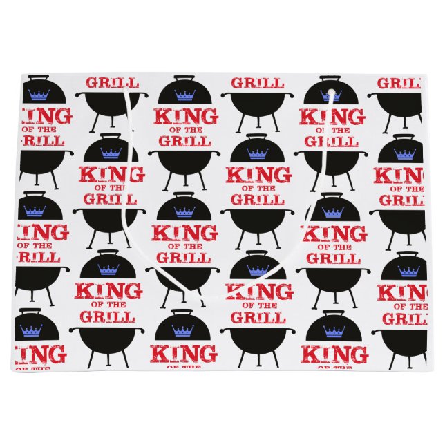King Of The Grill, Blue Crown Red Large Gift Bag (Front)