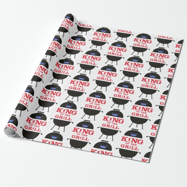 King Of The Grill, Blue Crown Red Wrapping Paper (Unrolled)
