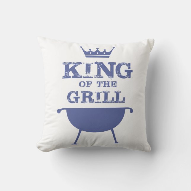 King Of The Grill, Blue Throw Pillow (Front)