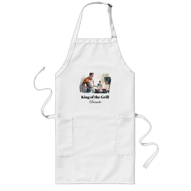 King of the Grill Caucasian personalize Long Apron (Front)