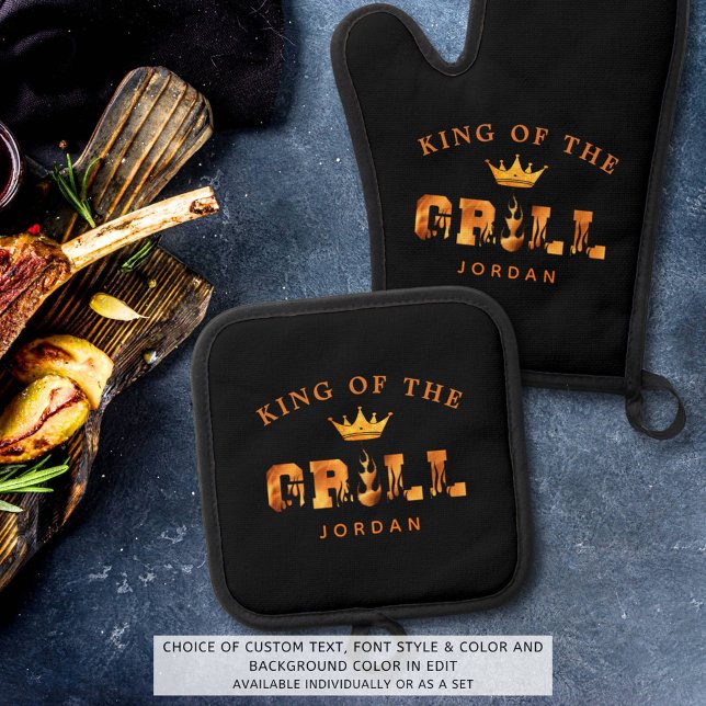 King of the Grill Personalized Oven Mitt & Pot Holder Set (Creator Uploaded)
