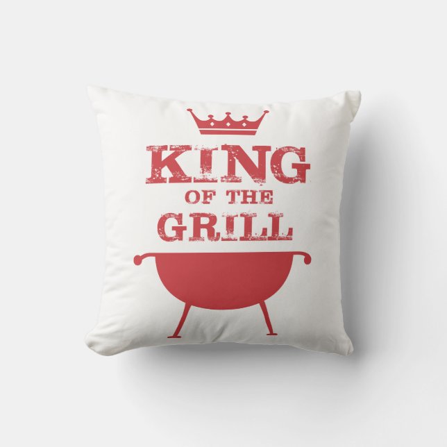 King Of The Grill, Red Throw Pillow (Front)