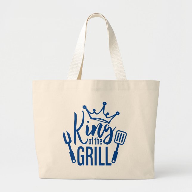 King of the Grill Typography Large Tote Bag (Front)