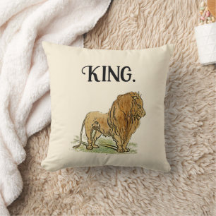 King of the Jungle Lion Cartoon, Bold Wildlife Art Throw Pillow