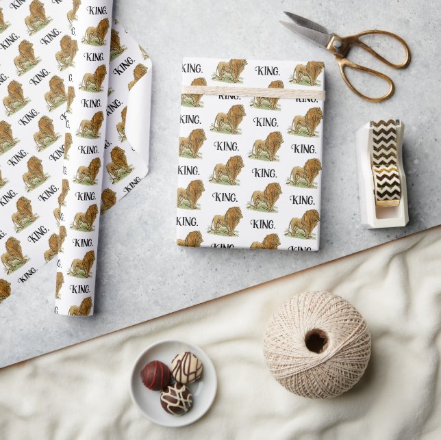 King of the Jungle Lion Cartoon, Bold Wildlife Art Wrapping Paper (Crafts)