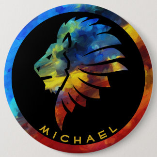 King of the jungle lion watercolor name monogram 6 inch round button