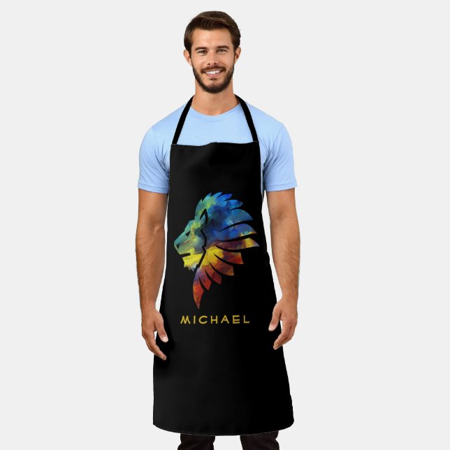 King of the jungle lion watercolor name monogram apron (Worn)
