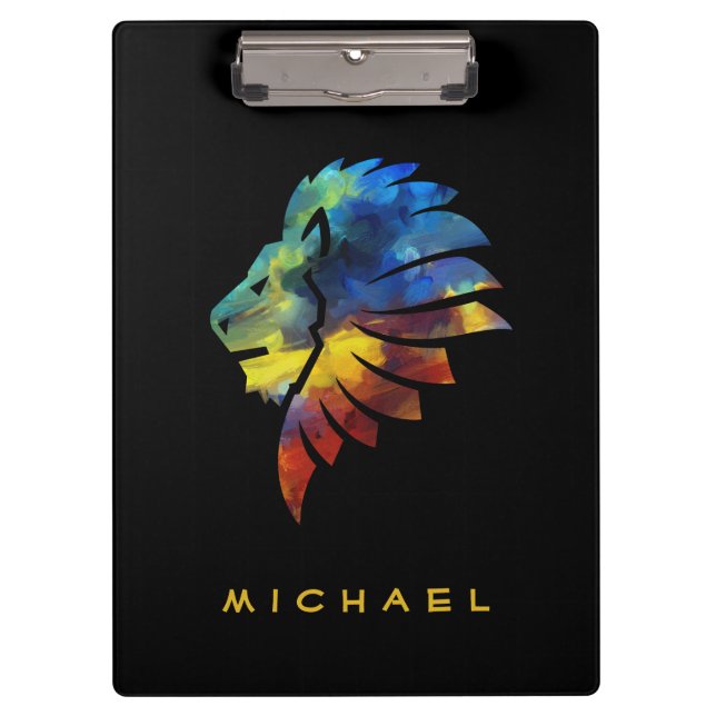 King of the jungle lion watercolor name monogram clipboard (Front)