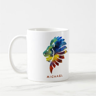 King of the jungle lion watercolor name monogram coffee mug