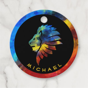 King of the jungle lion watercolor name monogram favour tags