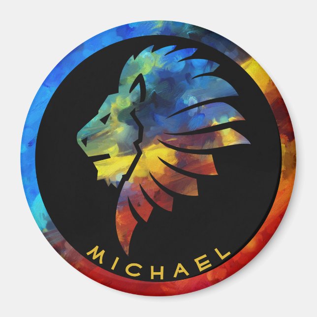 King of the jungle lion watercolor name monogram magnet (Front)