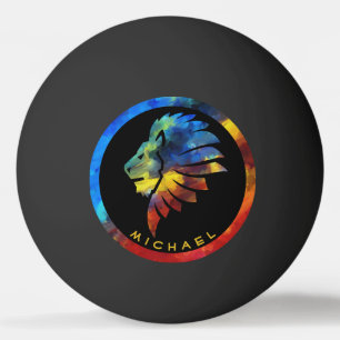 King of the jungle lion watercolor name monogram ping pong ball