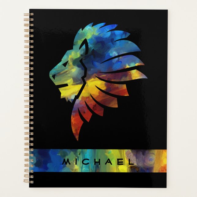King of the jungle lion watercolor name monogram planner (Front)