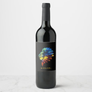 King of the jungle lion watercolor name monogram wine label