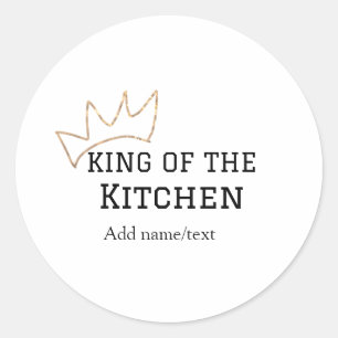 King of the kitchen chef cooking add name crown ha classic round sticker