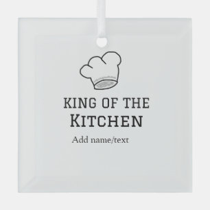King of the kitchen chef cooking add name crown ha glass ornament