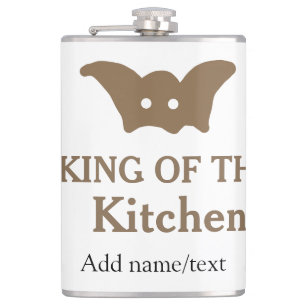 King of the kitchen chef cooking add name crown ha hip flask